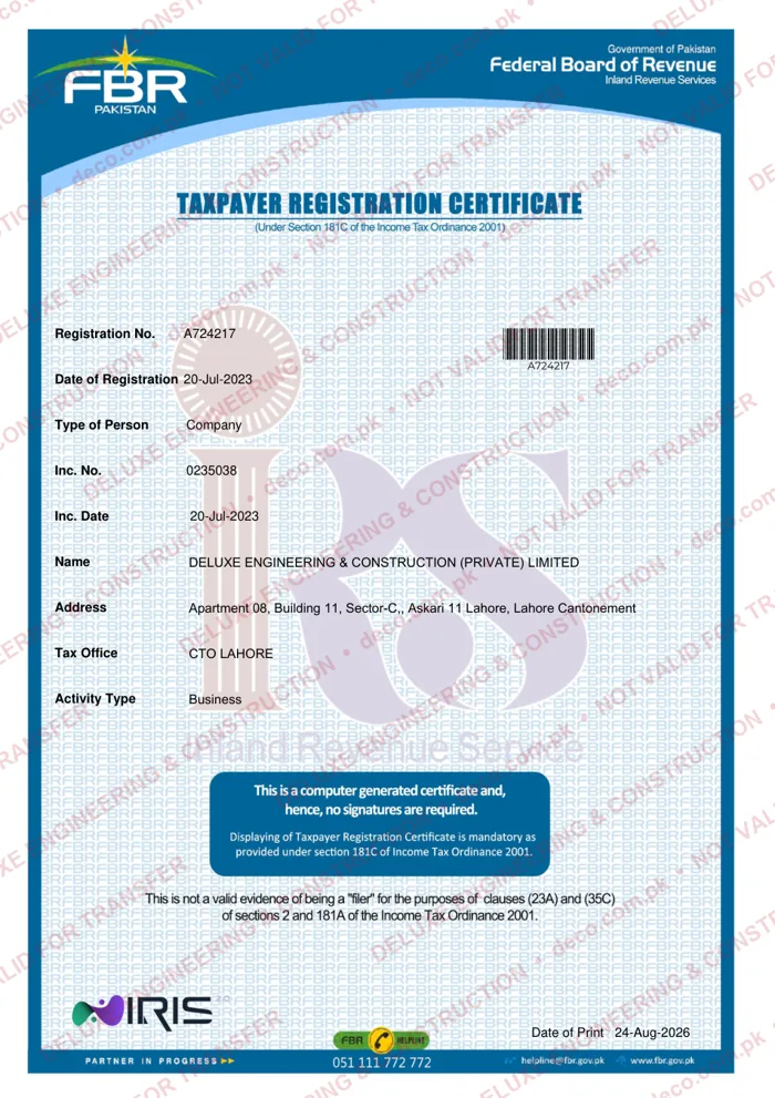 FBR — National Tax Number